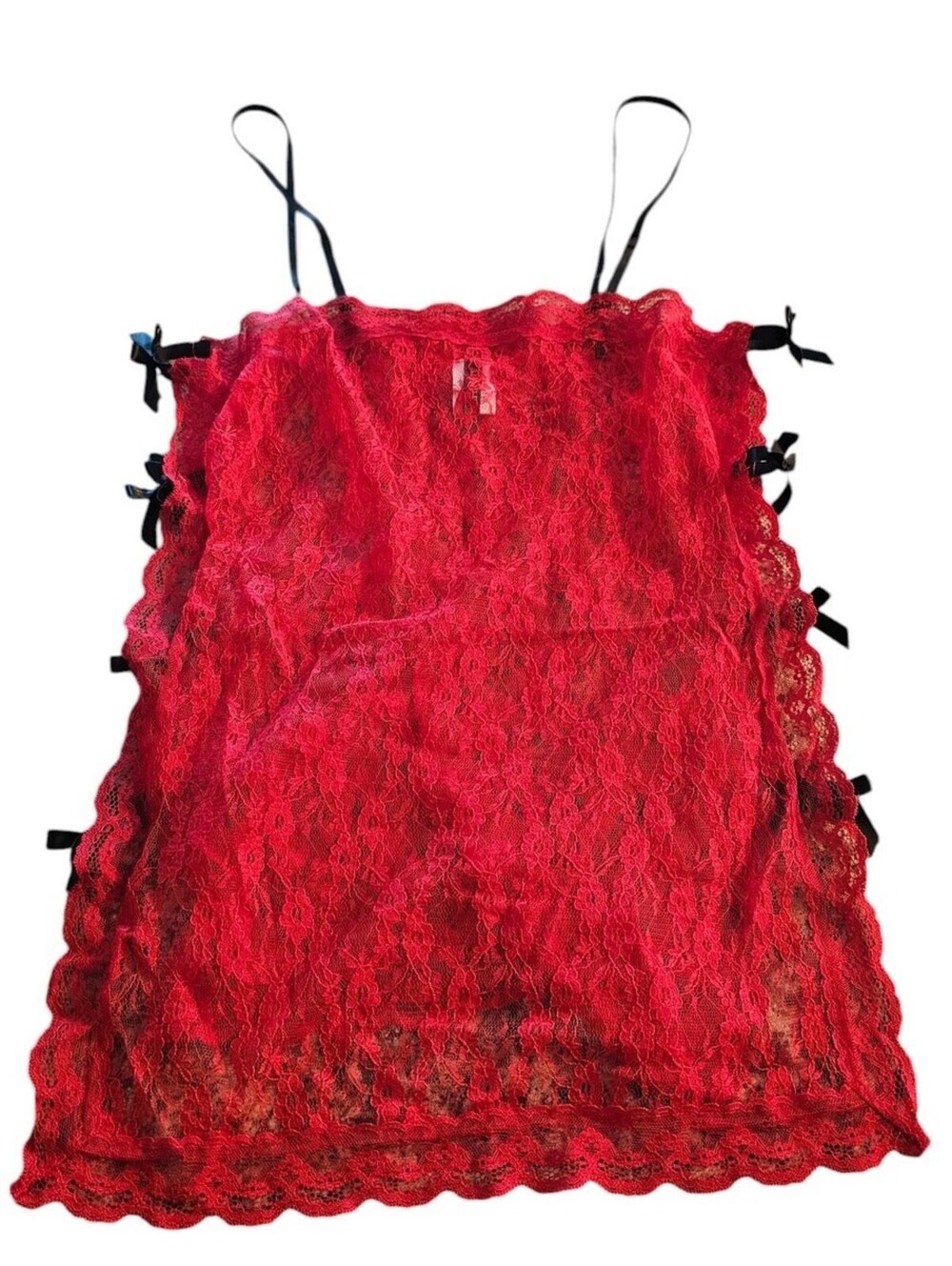 Adore Me Womens Sz S Red Lace Nightie w/ Black Side Bows Sexy